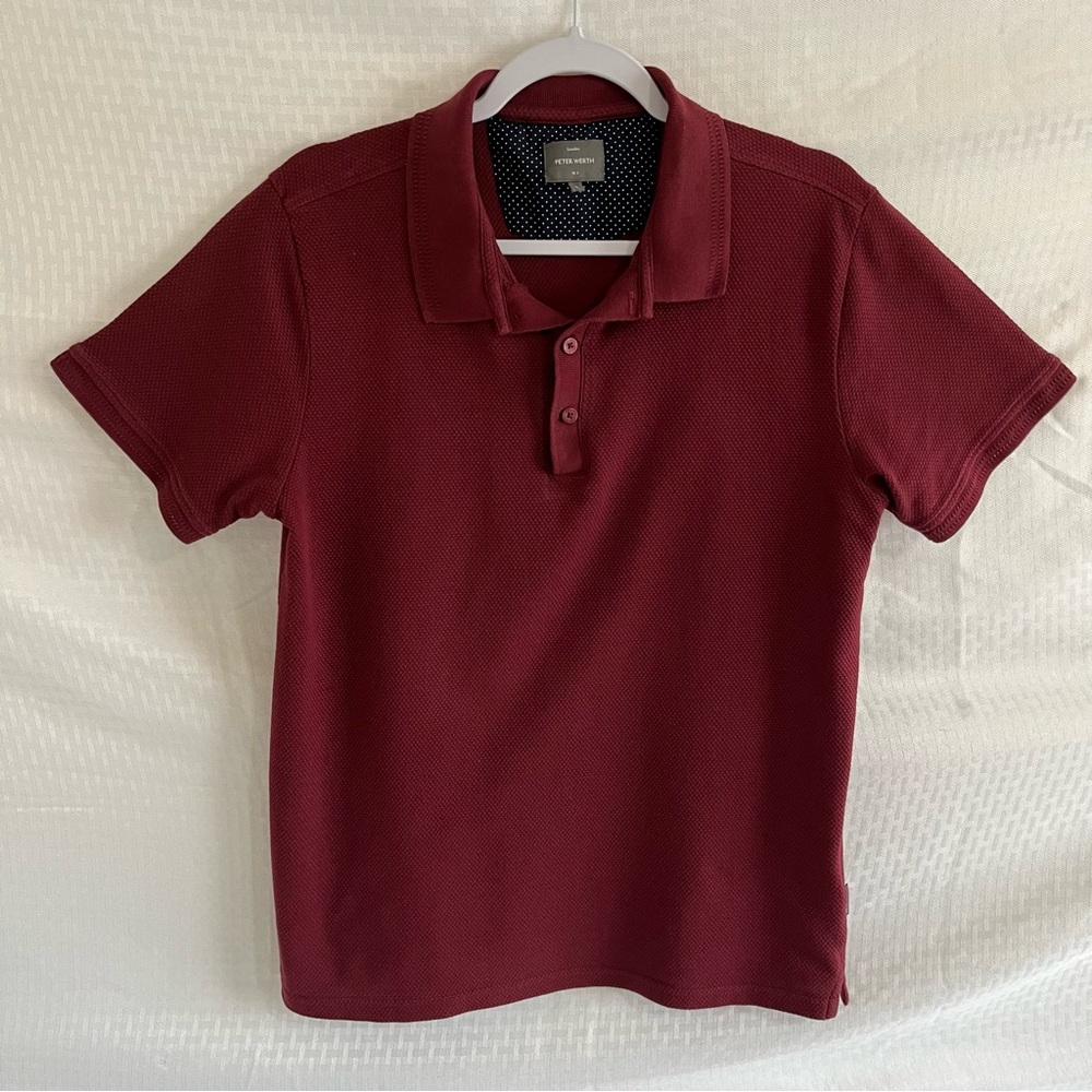 Peter Werth London Polo Collared  Pullover Short Sleeve Shirt Maroon Large
